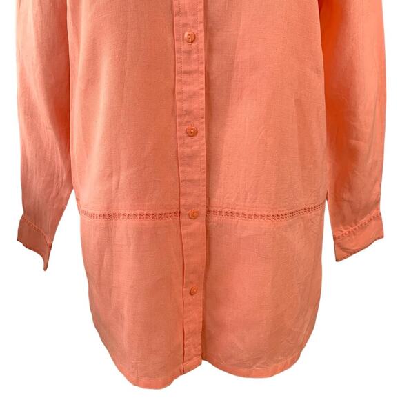 Westbound 100% Linen Long Sleeves Oversized Button Up Tops Shirt Size L Coral - Picture 5 of 13